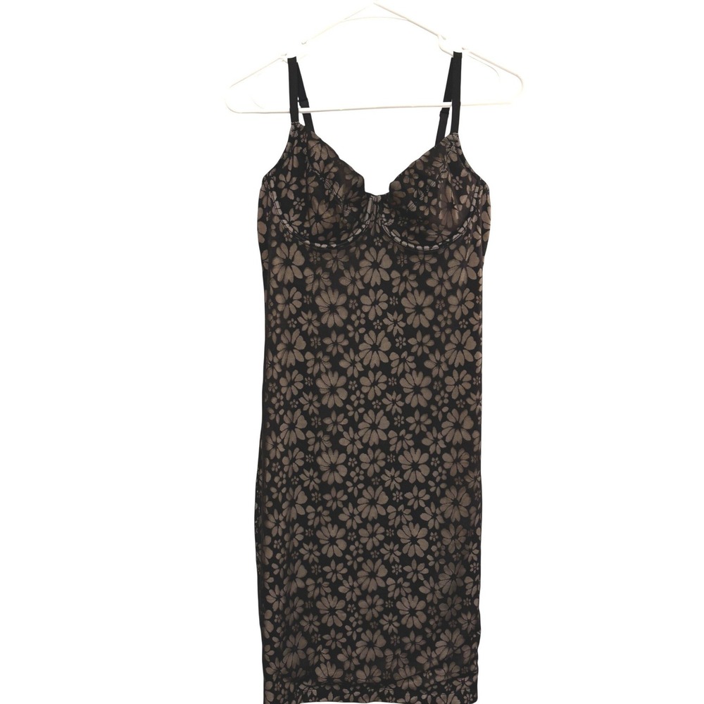 Victoria's Secret Floral Black Lace Corset Slip Dress Womens L Y2K Babydoll